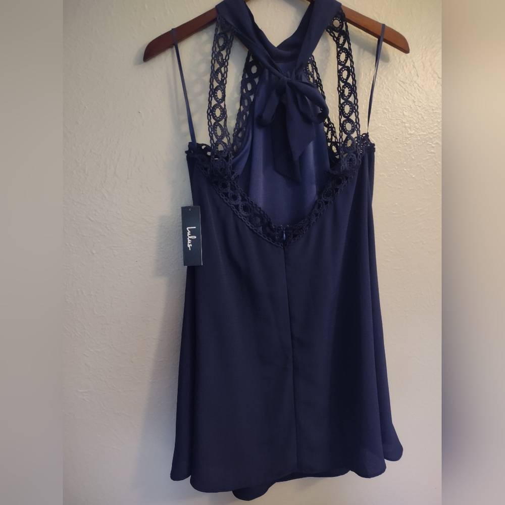 Lulus Any Sway, Shape, or Form Navy Blue Lace Halter Dress Size Large - Picture 9 of 13